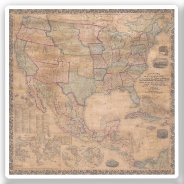 Adesivo Mapa antigo antigo inspirado (13) (Frente)