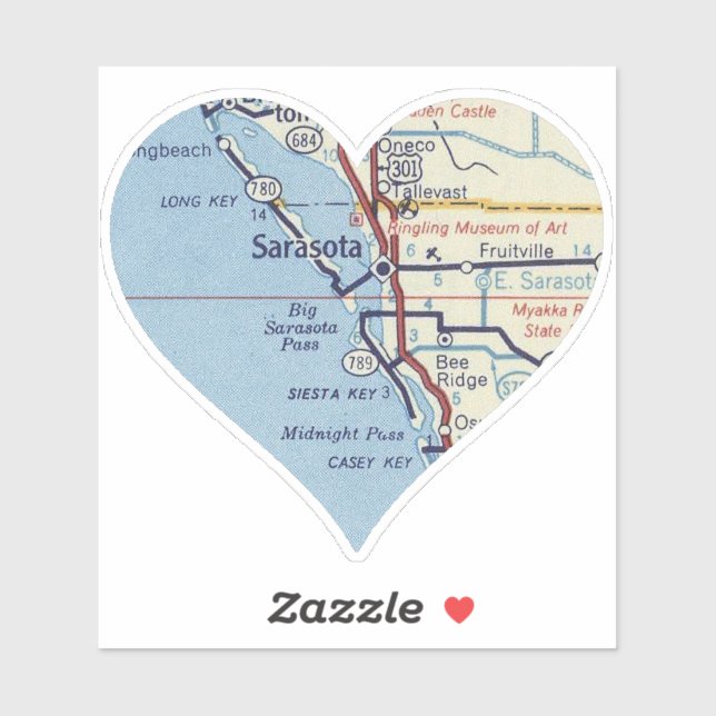 Adesivo Mapa Clássico da Sarasota Flórida (Folha)