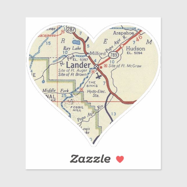 Adesivo Mapa Clássico do Lander WY (Folha)