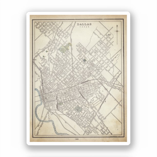 Adesivo Mapa da Vintage de Dallas, TX (1890) (Frente)