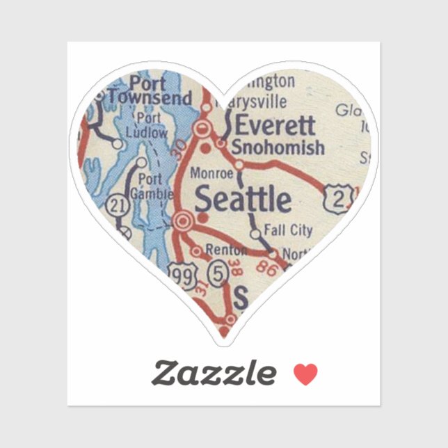 Adesivo Mapa da Vintage do Love Seattle (Folha)