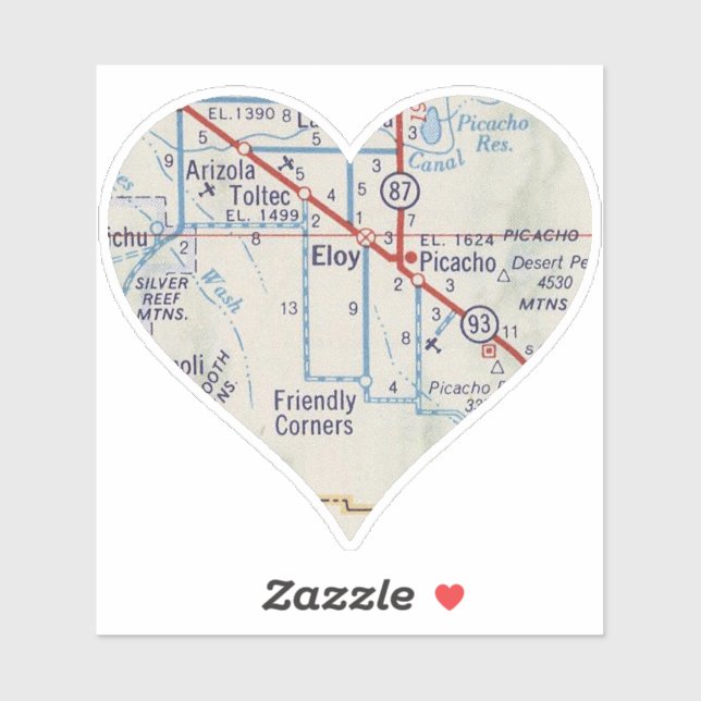 Adesivo Mapa da Vintagem da Arizona Eloy (Folha)