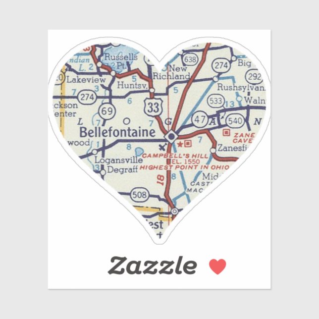 Adesivo Mapa da Vintagem de Bellefontaine OH (Folha)
