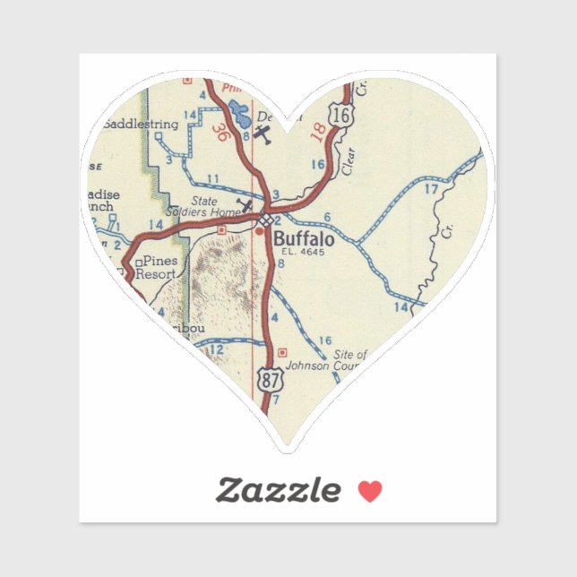 Adesivo Mapa da Vintagem de Buffalo Wyoming (Folha)