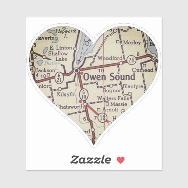 Adesivo Mapa da Vintagem do Owen Sound (Folha)