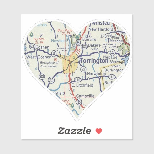 Adesivo Mapa da Vintagem do Torrington CT (Folha)