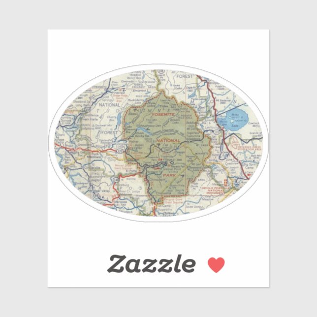 Adesivo Mapa das estradas do Yosemite NP Vintage (Folha)