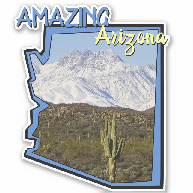 Adesivo Mapa de Arizonas das Montanhas Snowy Saguaro Cactu (Frente)