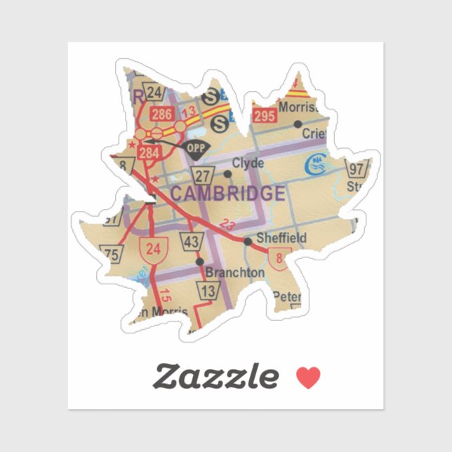 Adesivo Mapa de Ontário de Cambridge (Folha)