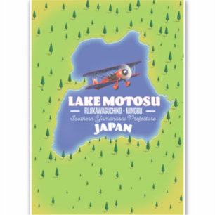 Adesivo Mapa de viagem japonês do Lago Motosu.