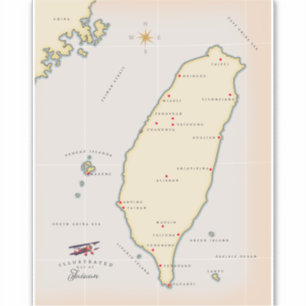 Adesivo Mapa de Vintage de Taiwan