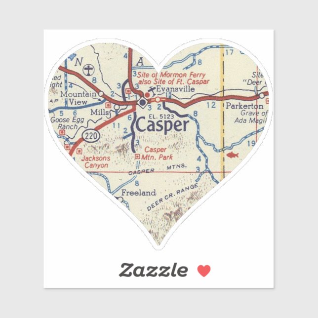 Adesivo Mapa de Vintage do Casper Wyoming (Folha)