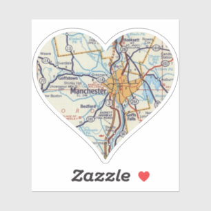 Adesivo Mapa de Vintage do Love Manchester NH
