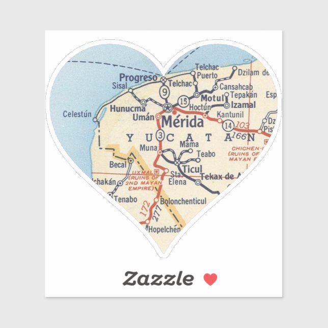 Adesivo Mapa de Vintage do México Merida (Folha)