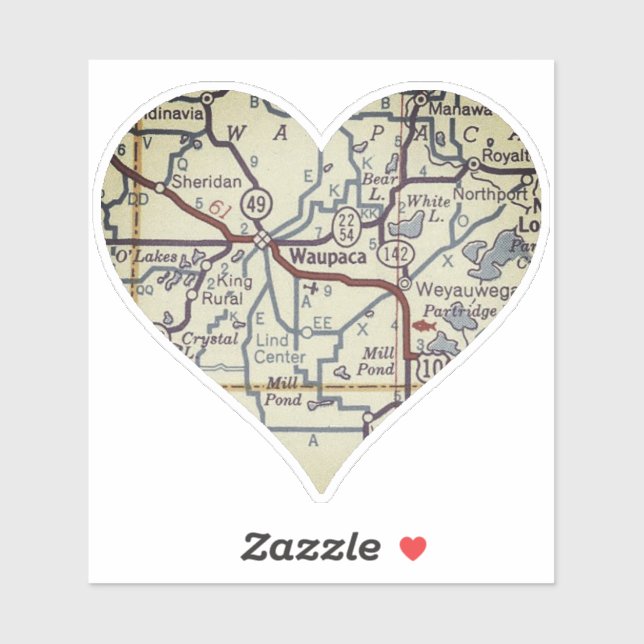 Adesivo Mapa de Vintage Waupaca WI (Folha)