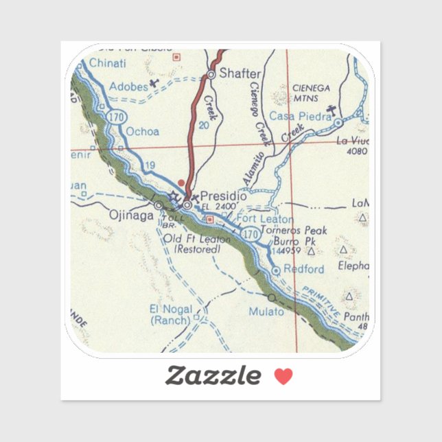 Adesivo Mapa de Vintagem do Presidio TX (Folha)