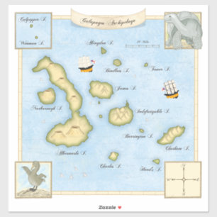 Adesivo Mapa do Arquipélago Faux Antique Galápagos com Nav