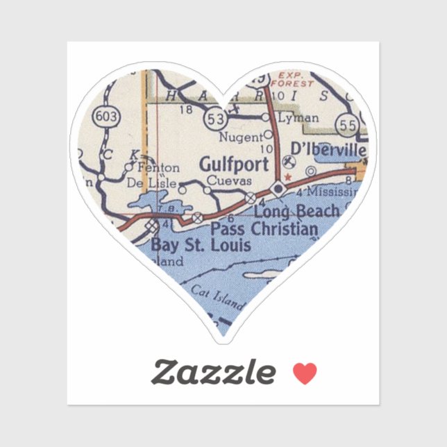 Adesivo Mapa do Gulfport MS Vintage (Folha)