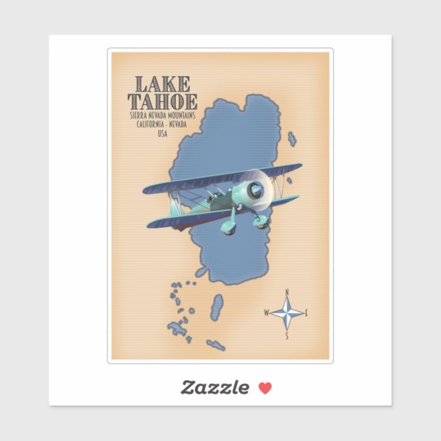 Adesivo Mapa do Lago Tahoe Sierra Nevada California Nevada (Folha)