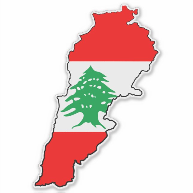 Adesivo Mapa do Líbano com Bandeira (Frente)