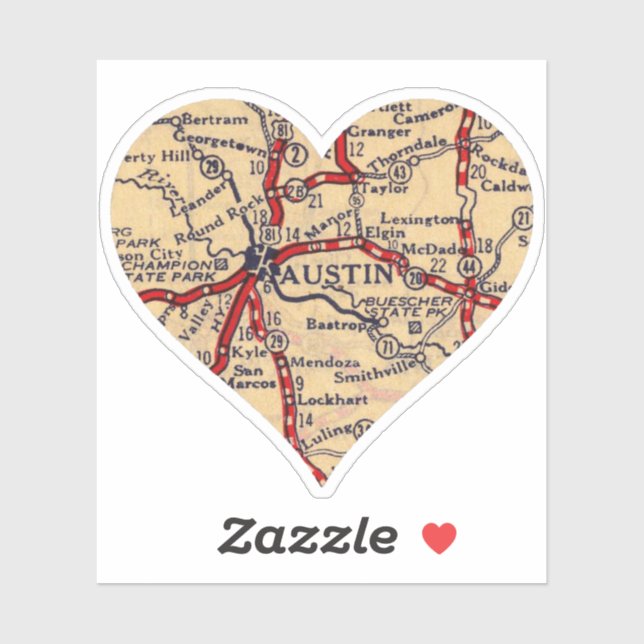 Adesivo Mapa do Love Austin Texas Vintage (Folha)