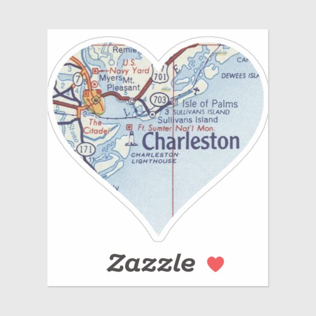 Adesivo Mapa do Love Charleston SC (Folha)