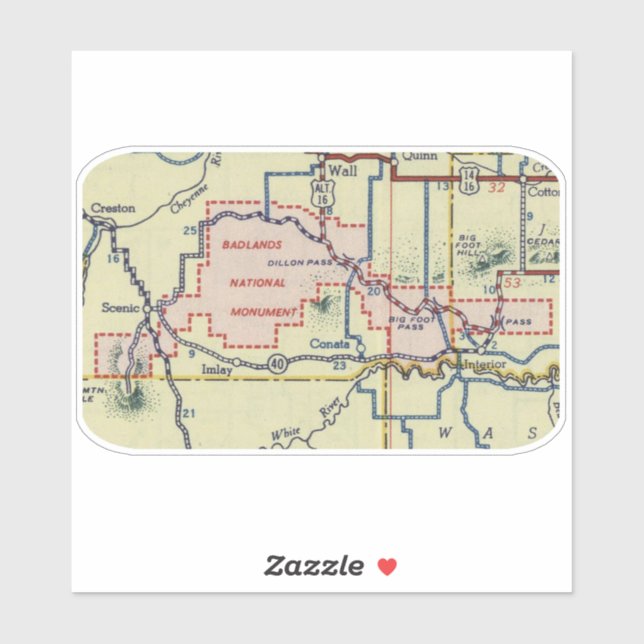 Adesivo Mapa do Monumento Nacional das Badlands (Folha)