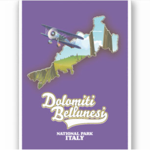 Adesivo mapa do parque nacional dolomiti bellunesi itália