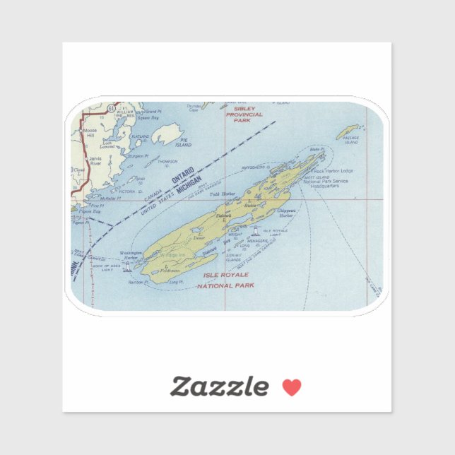 Adesivo Mapa do Parque Nacional Isle Royale (Folha)
