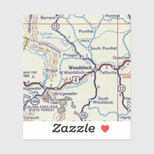Adesivo Mapa do Woodstock Vermont Retroativo (Folha)