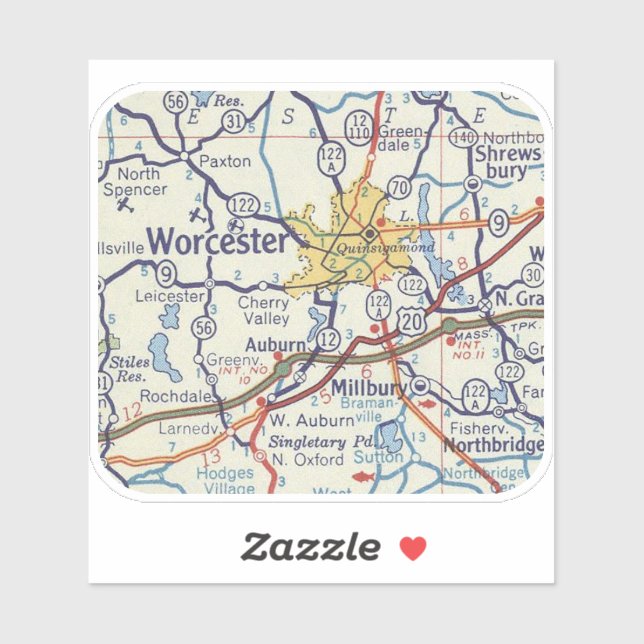 Adesivo Mapa do Worcester MÃE Vintage (Folha)