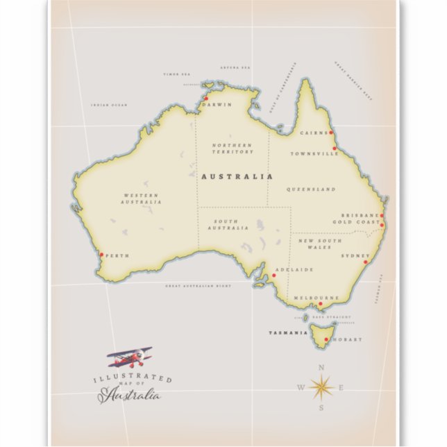 Adesivo Mapa ilustrado da Austrália (Frente)