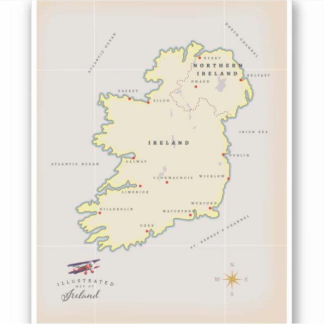 Adesivo Mapa Ilustrado da Irlanda (Frente)