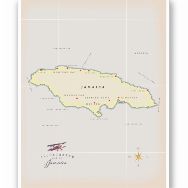 Adesivo Mapa ilustrado da Jamaica. (Frente)