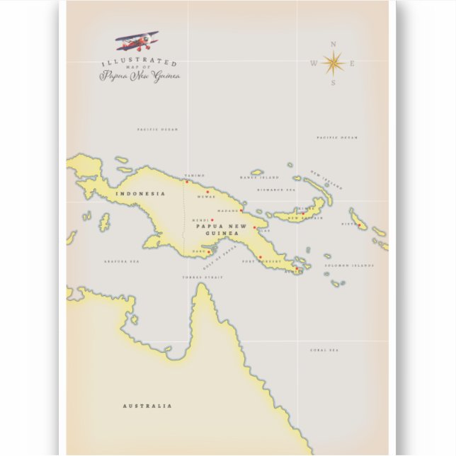 Adesivo Mapa ilustrado da Papua-Nova Guiné (Frente)