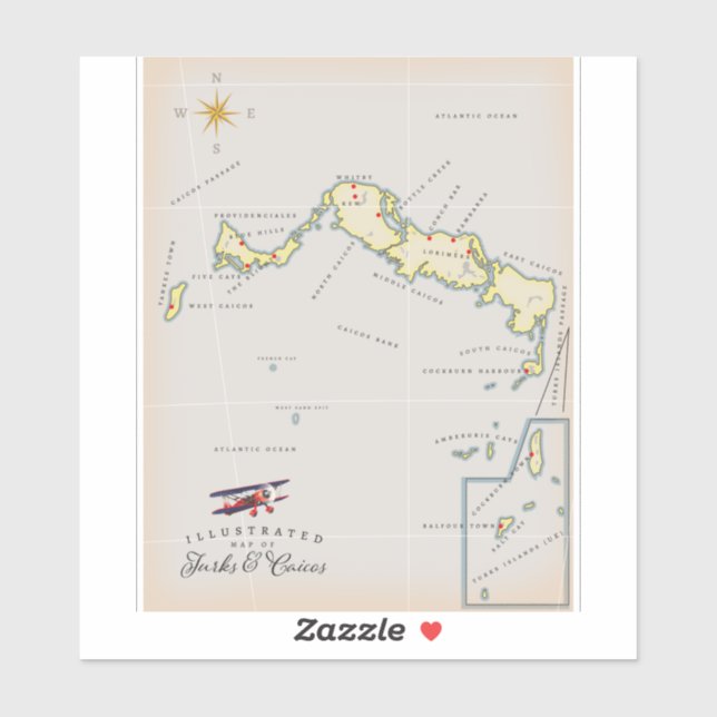 Adesivo Mapa ilustrado das Ilhas Turcas e Caicos (Folha)