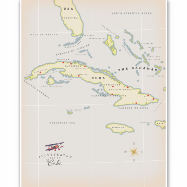 Adesivo Mapa ilustrado de Cuba (Frente)