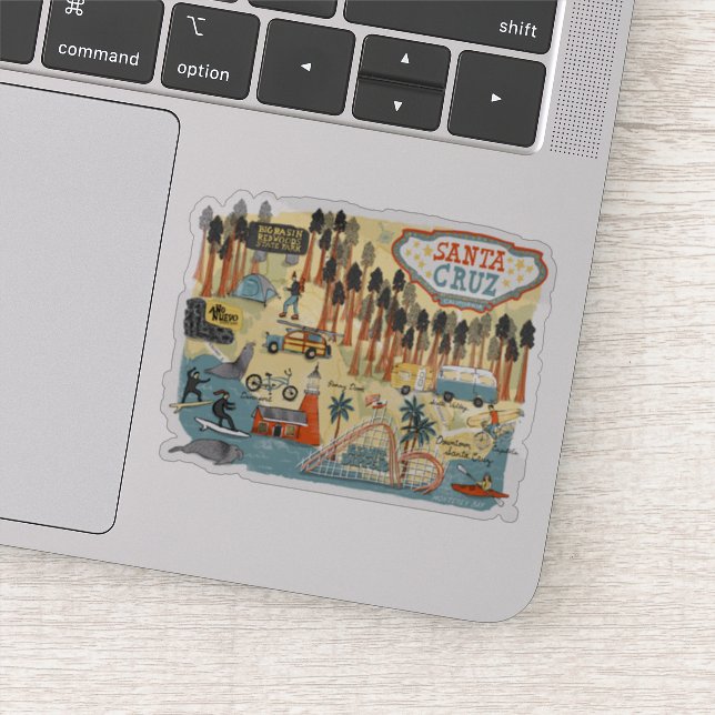 Adesivo Mapa Ilustrado de papais noeis Cruz California (Detalhe)