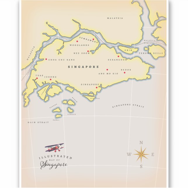 Adesivo Mapa ilustrado de Singapura (Frente)