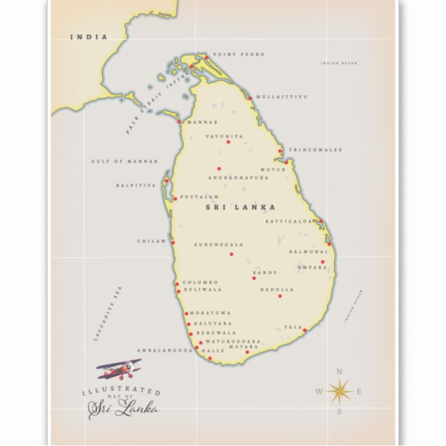 Adesivo Mapa ilustrado do Sri Lanka (Frente)