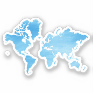 Adesivo Mapa Mundial Azul Minimalista Arte Aquarela