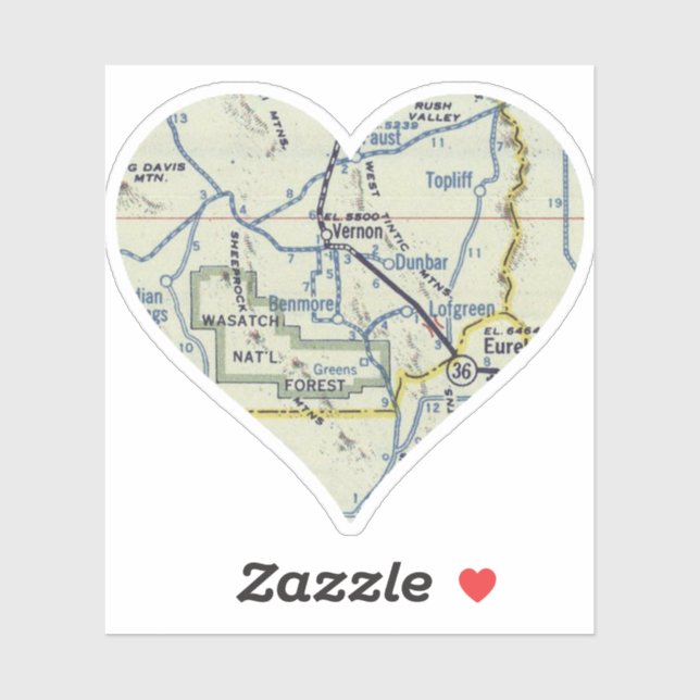 Adesivo Mapa Retroativo de Heart Vernon Utah (Folha)
