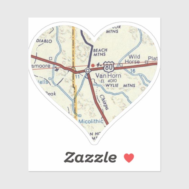 Adesivo Mapa Retroativo de Van Horn Texas (Folha)