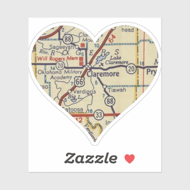 Adesivo Mapa Retroativo do Claremore OK (Folha)