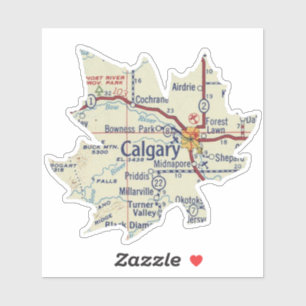 Adesivo Mapa Vintage Calgary Alberta