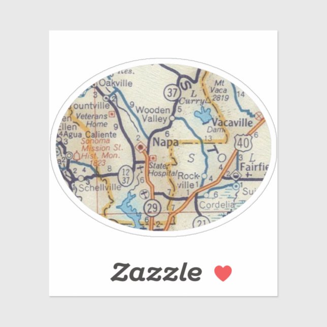 Adesivo Mapa Vintage da Califórnia Napa (Folha)