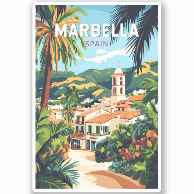 Adesivo Marbella Espanha Illustration Viagem Art Vintage (Frente)