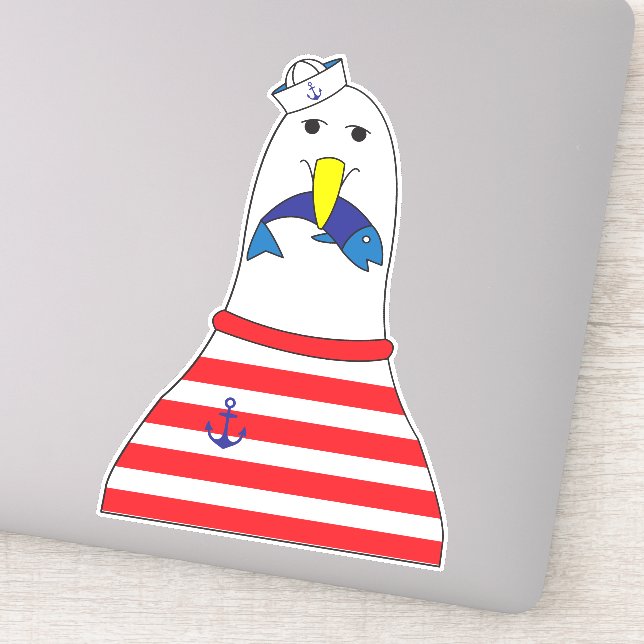 Adesivo Marinheiro Ave de Seagull Comendo um Peixe Criança (Detalhe)