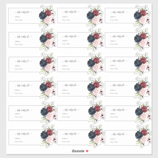 Adesivo Marinho Borgonha de Blush de Endereço de Convidado (Folha)