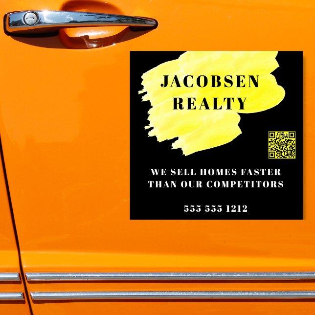 Adesivo Marketing de código QR de empresa amarelo preto mo (Criador carregado)